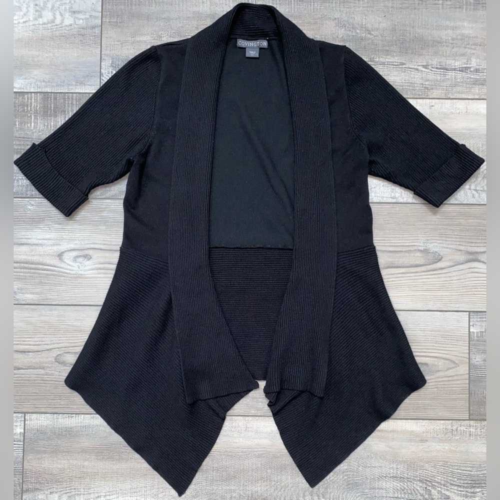Covington Open Front Black Short Sleeve Cardigan Minimalist Capsule Wardrobe S
